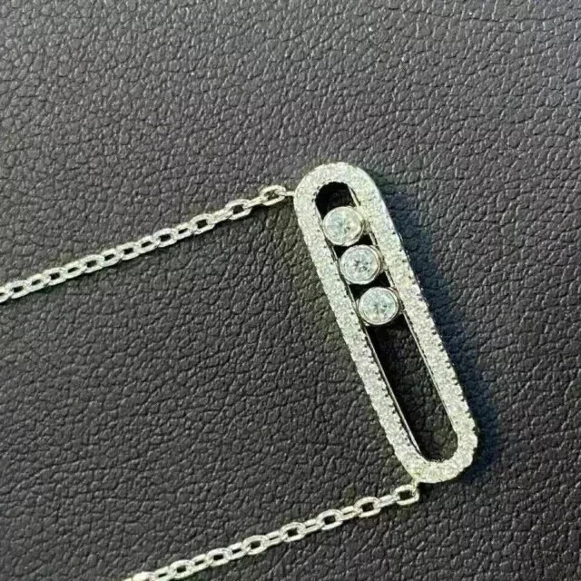2.00Ct Round Cut Moissanite Messika Charm Pendant Necklace 14k White Gold Plated