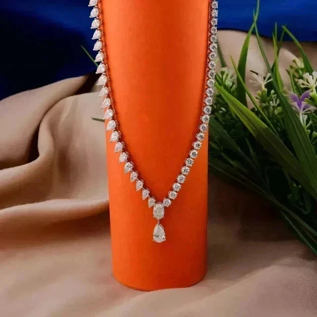 Pear Cut Lab Created Diamond 20ct Tennis Necklace 14k White Gold Plated 18″