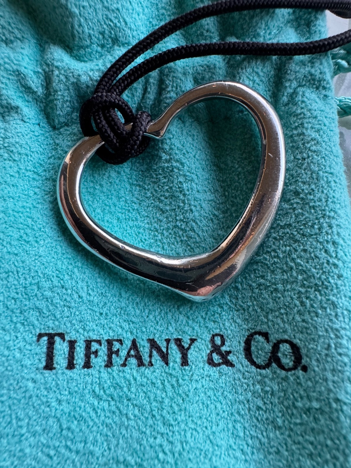 Tiffany & Co. Elsa Peretti Open Heart Pendant Necklace – Silk Cord