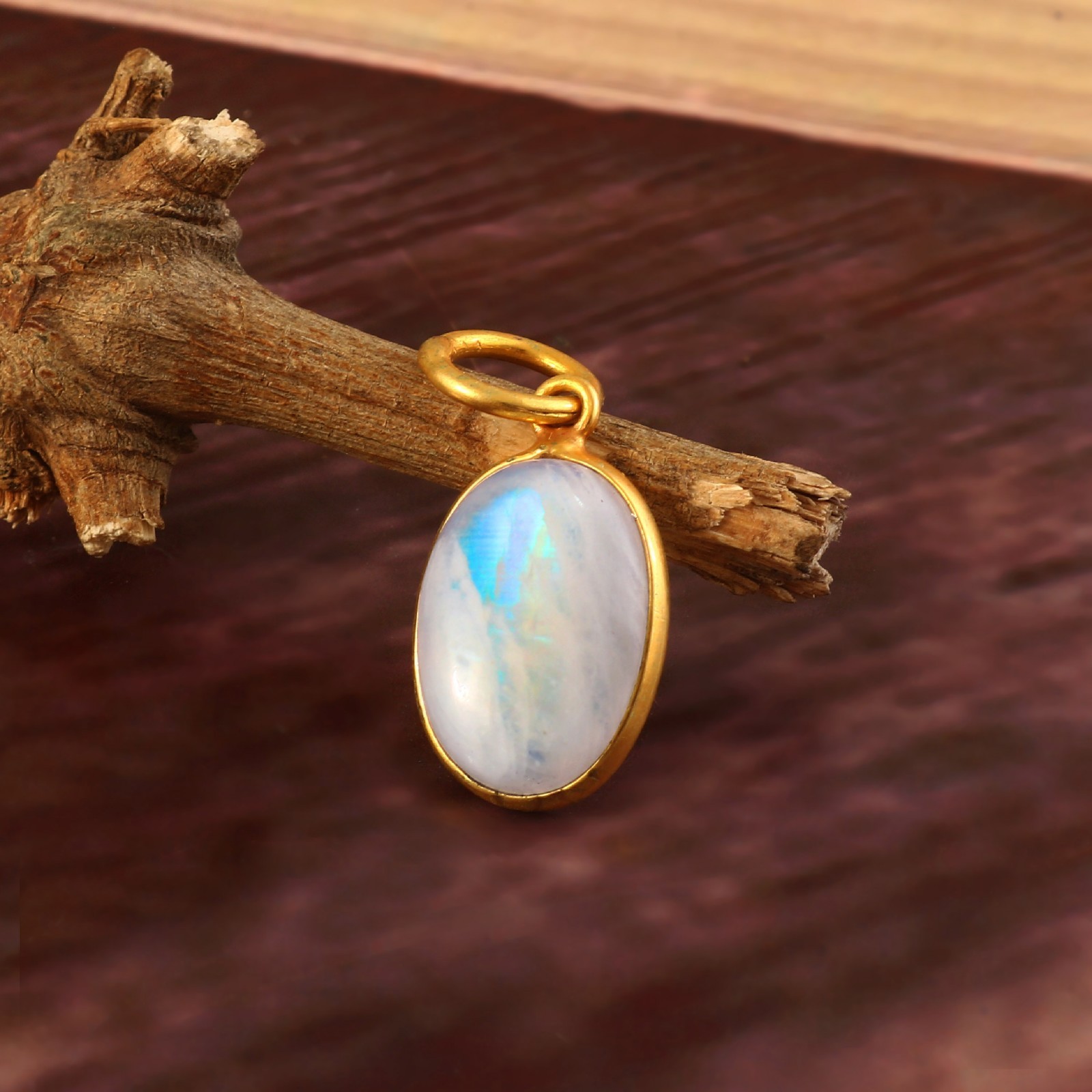 Genuine Moonstone Necklace Pendant Solid 14K Gold Minimalist Jewelry 3165