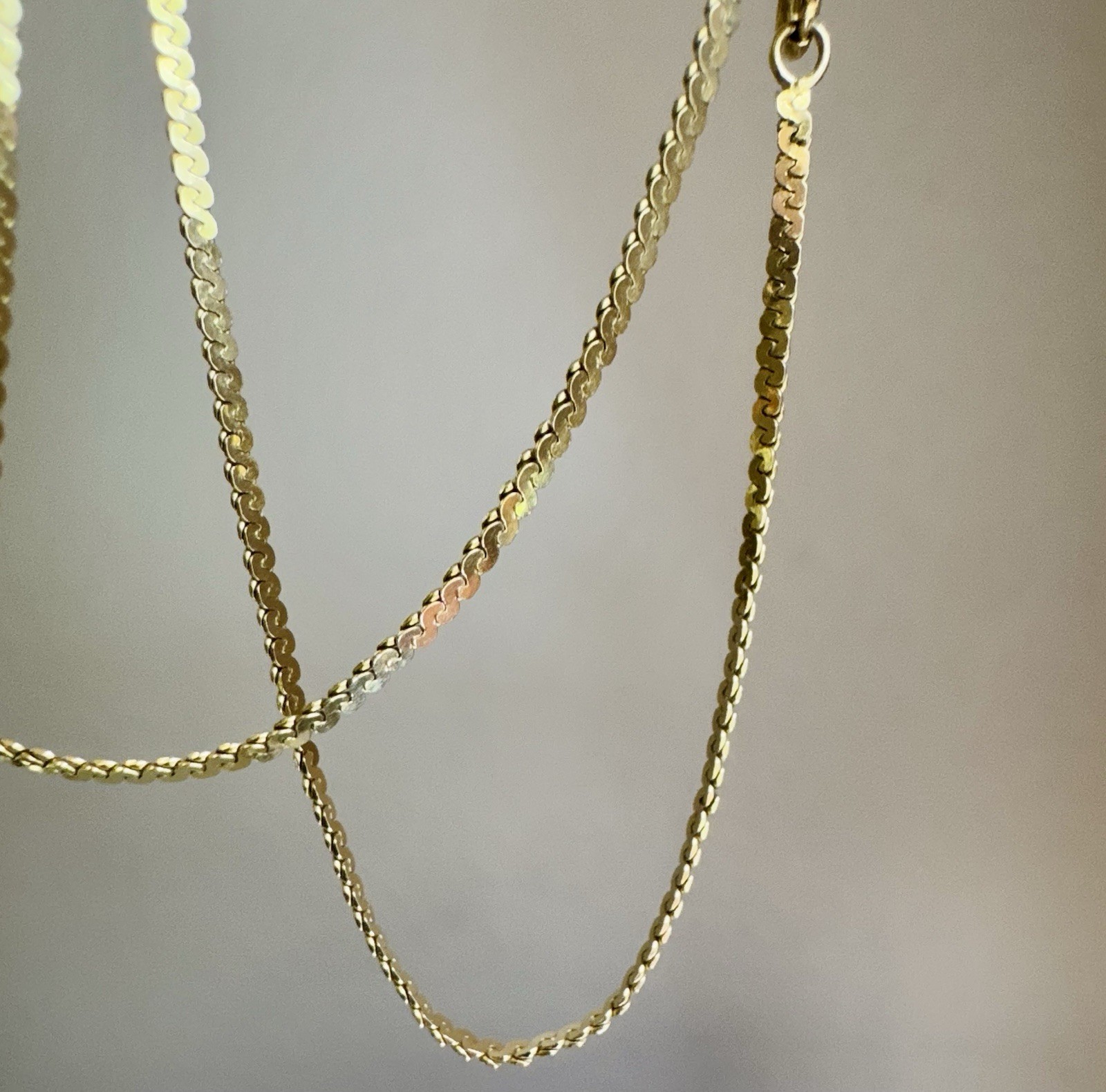 Vintage 14K 585 Yellow Gold 17 In. 1.5mm Serpentine Chain Necklace Unisex 3.4g