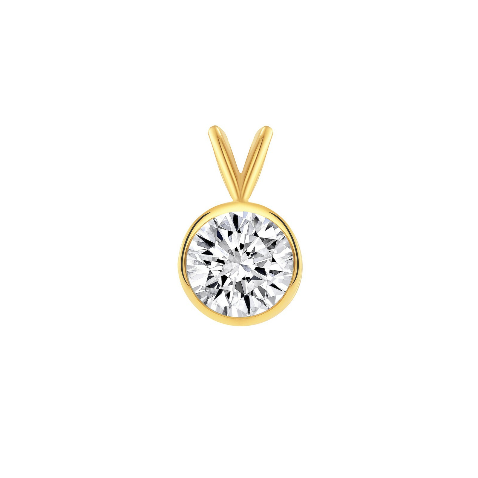 3 Ct Round 14K Yellow Gold Simulated Diamond Solitaire Pendant Necklace Bezel 18