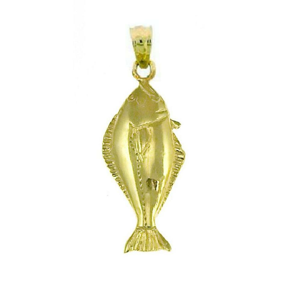 14k Yellow Gold HALIBUT FISH Pendant / Charm, Made in USA