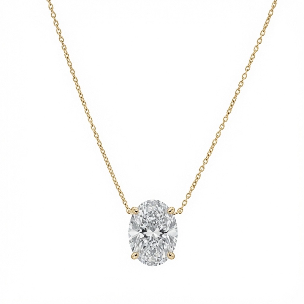 IGI F/VS 1.25 Ct Oval Lab Created Grown Floating Diamond Pendant 14K Yellow Gold