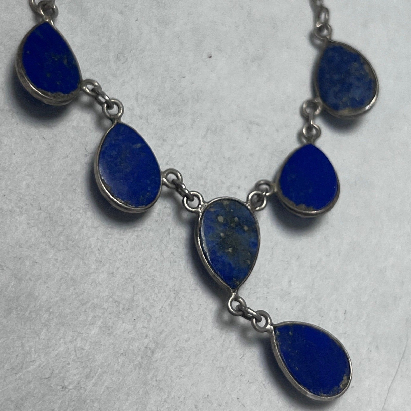 Sterling Silver Lapis Lazuli Faceted Teardrop Drop Necklace Blue Gemstone 925
