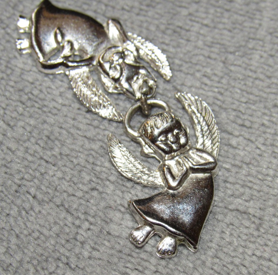 2 Rhodium Plated Sterling Silver Pendants – Angel & Devil – Marked Sterling
