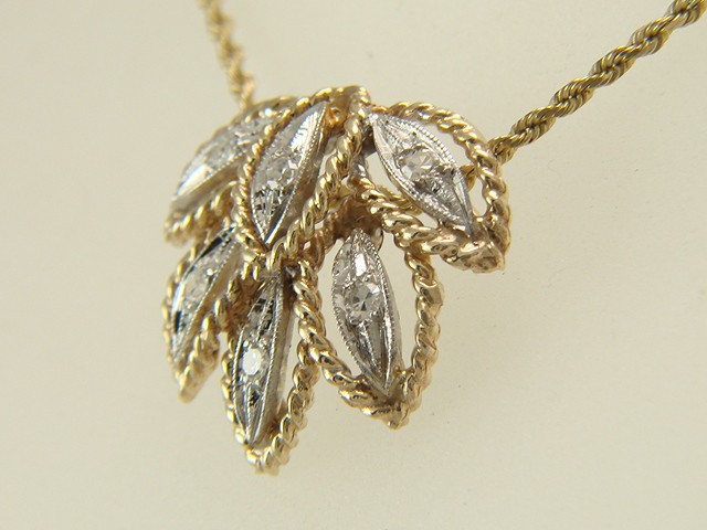 14K Yellow & White Gold Natural Diamond Necklace Slide 4.5 grams