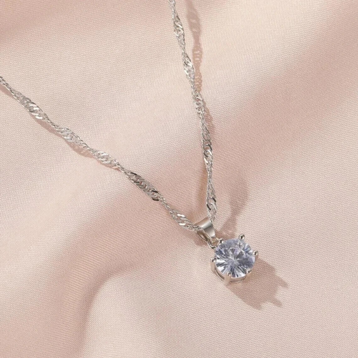 2Ct Round Cut Lab-Created Diamond Solitaire Women Pendant 14K White Gold Plated.