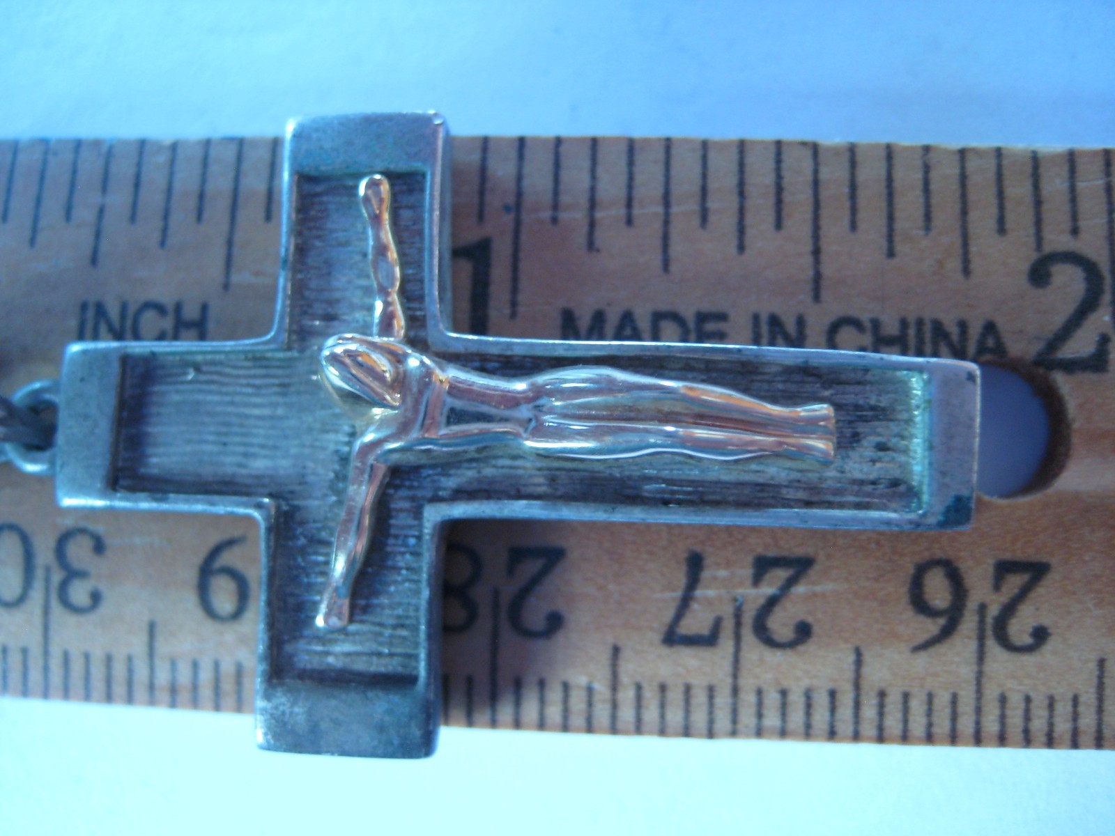 Ma Sterling Silver 14K Yellow Gold Mix Metal Crucifix Cross Pendant (D1)