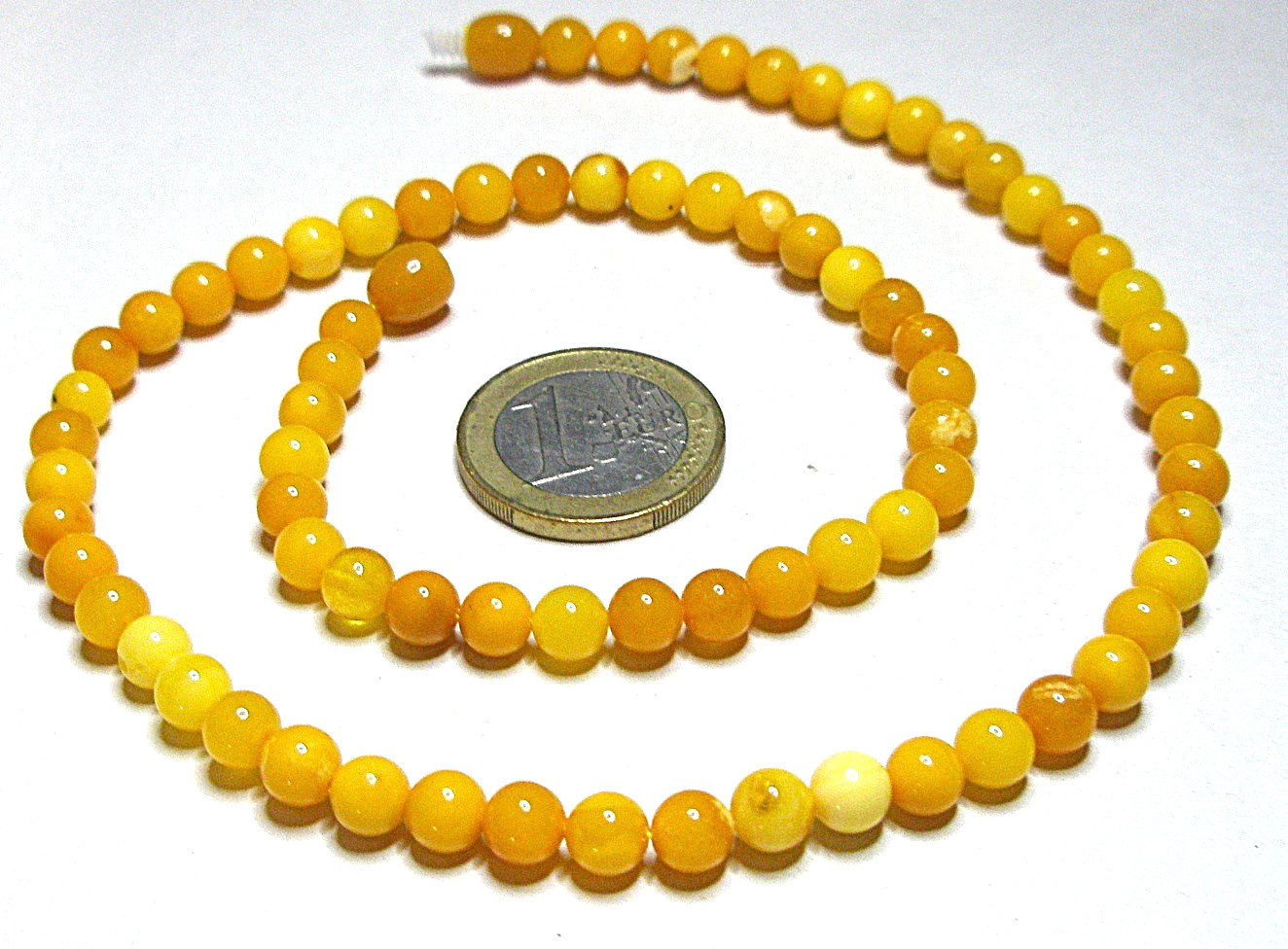 SET Baltic Amber Necklace + Bracelet Polished Round Beads Egg Yolk Butterscotch