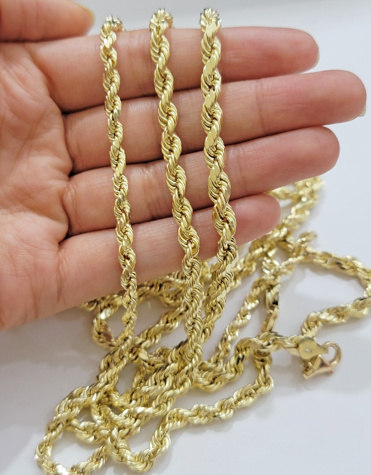 Real Gold 10k Rope Chain Necklace 5mm Mens 18″-26″ 10kt Yellow Gold Diamond cuts