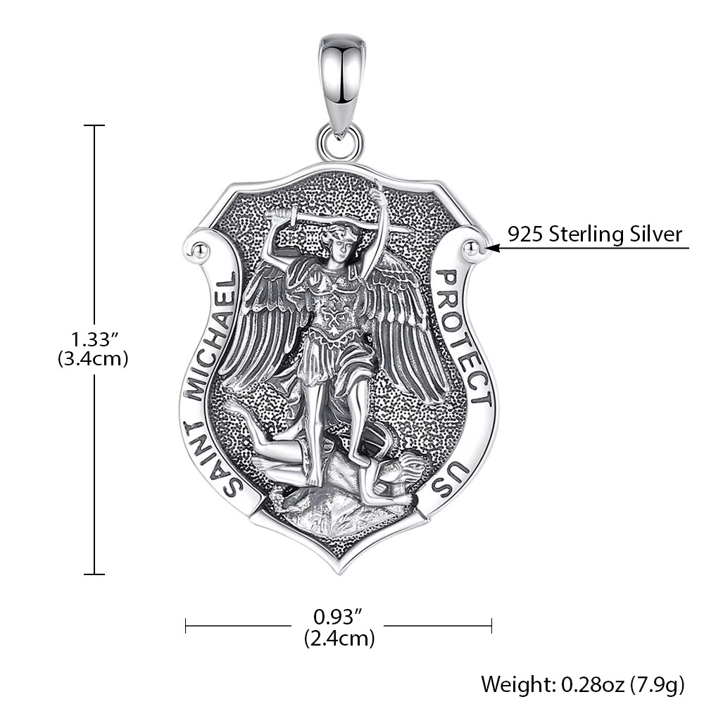 MLD 925 Sterling Silver Saint St Michael Shield Medal Pendant Necklace