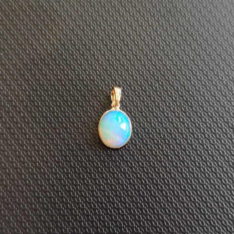 10K Solid Gold Natural Ethiopian Opal Handmade Dainty Pendant For Her Gift