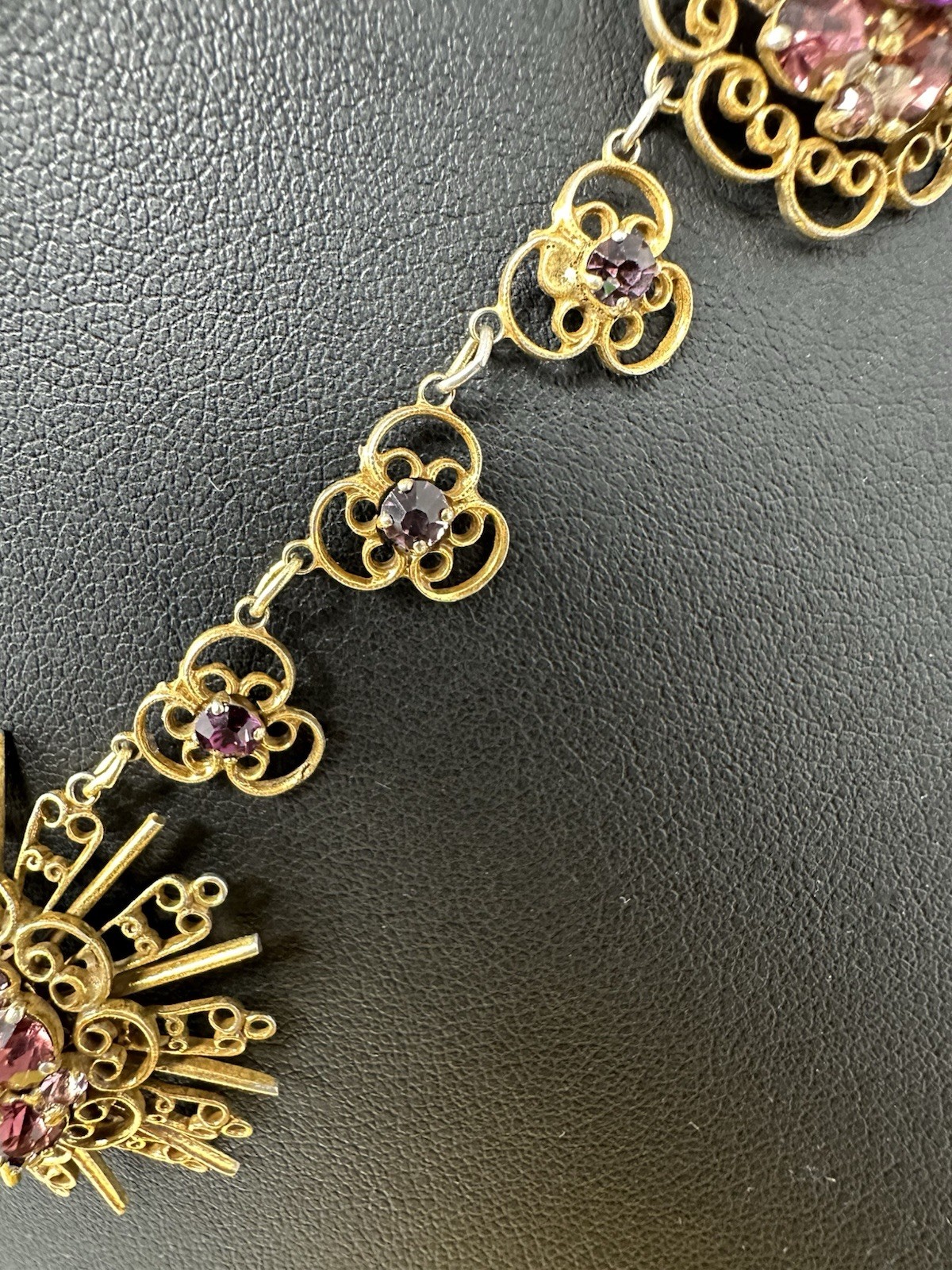 Sterling Silver Amethyst Floral Choker Necklace Bracelet Earrings Set 60g 16” 6”