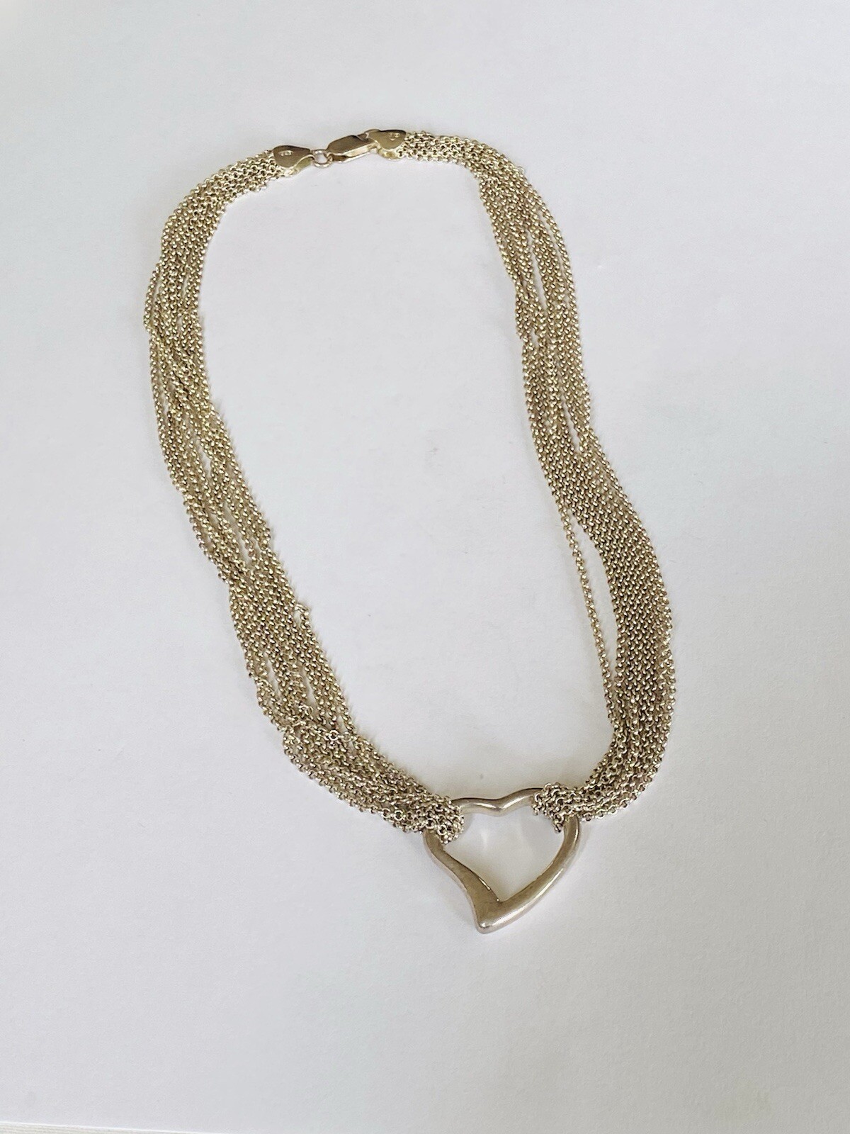 Vintage IBB Sterling Silver Multi Strands Chain Heart Choker Necklace 28-Grams
