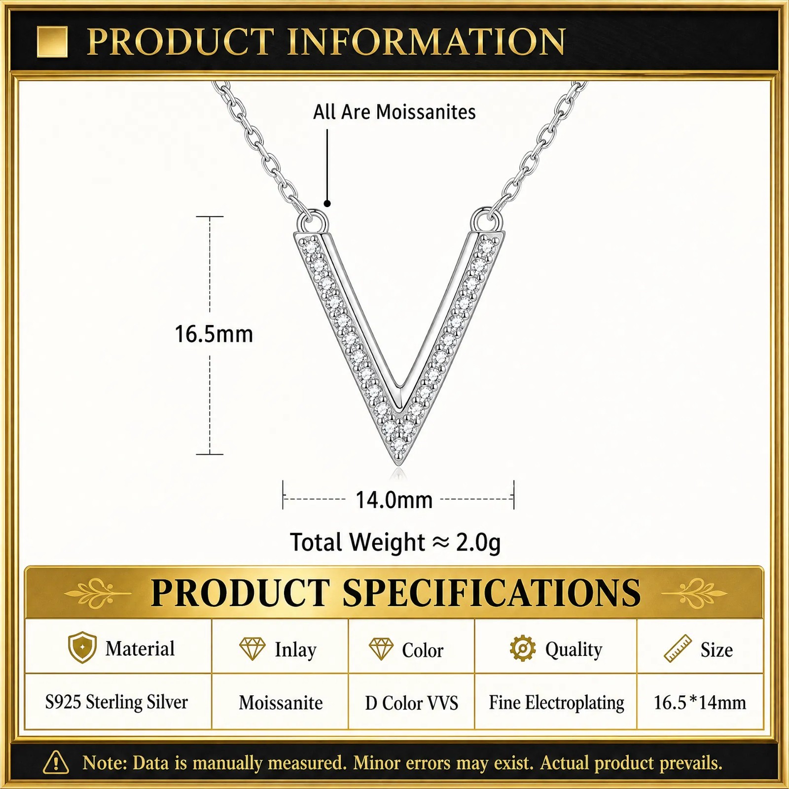 Minimalist V Shape Moissanite Pendant Necklace 925 Sterling Silver