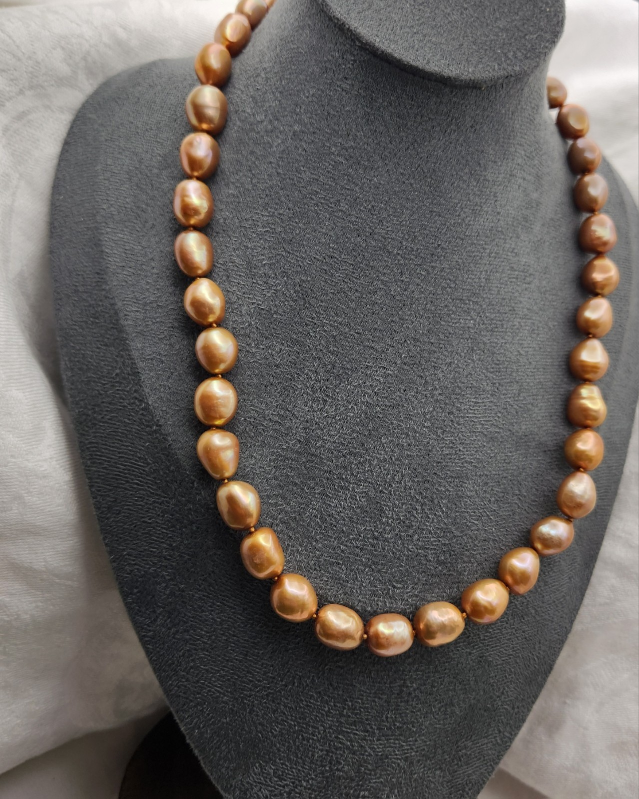 Honora Bronze Baroque Pearl Beaded Stprand Necklace Silver Barrel Clasp 18 in