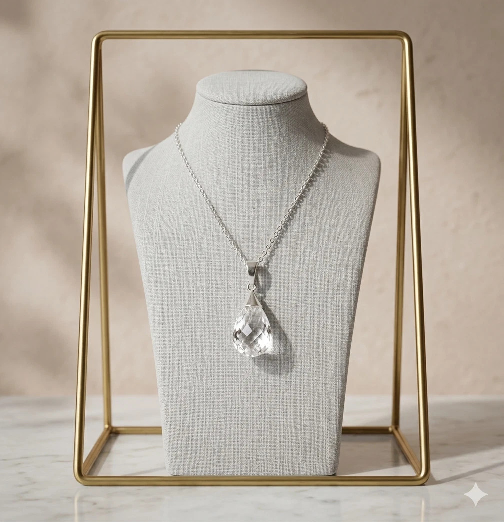 20Ct Drop White Topaz Pendant Sterling Silver Gemstone Jewelry With Sliver Chain