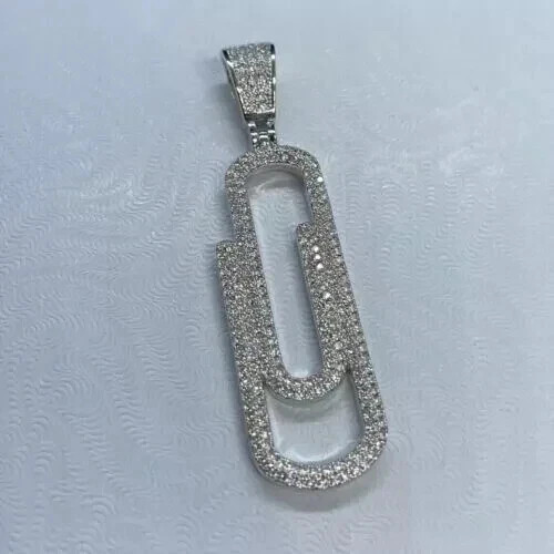 1.50Ct Round Cut Lab Created Diamond Paper Clip Pendant 14k White Gold Plated