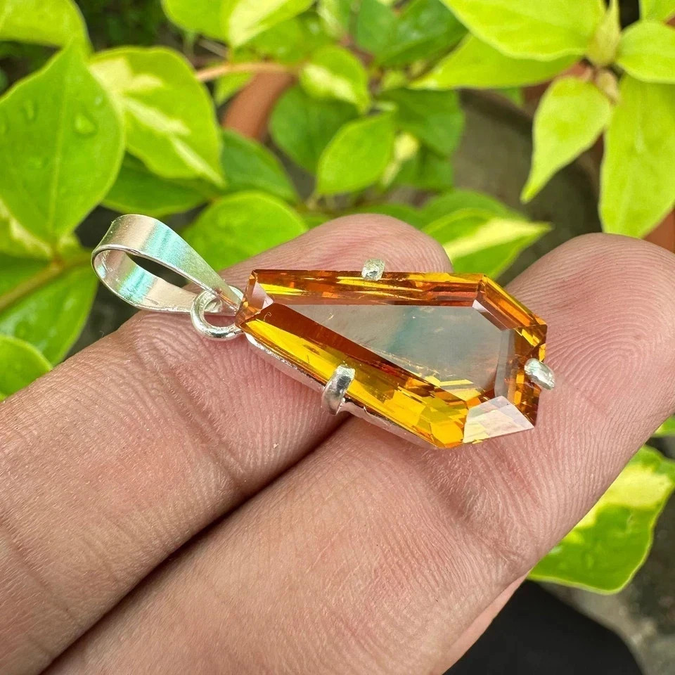 20 Ct Natural Orange Sapphire Certified Loose Gemstone 925 Solid Silver Pendant