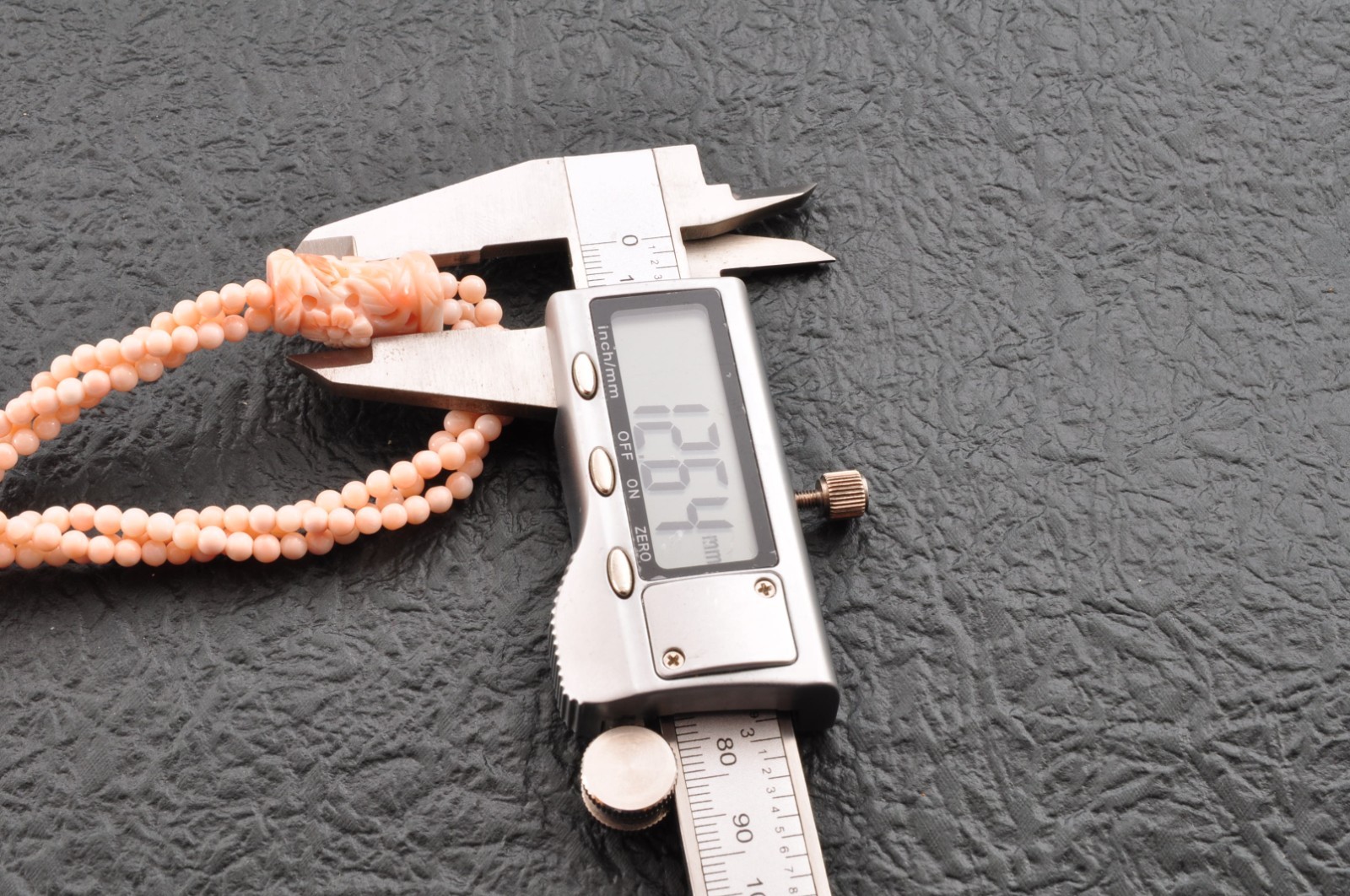 14k gold clasp pink coral necklace carved “cherry blossoms” Certification box.