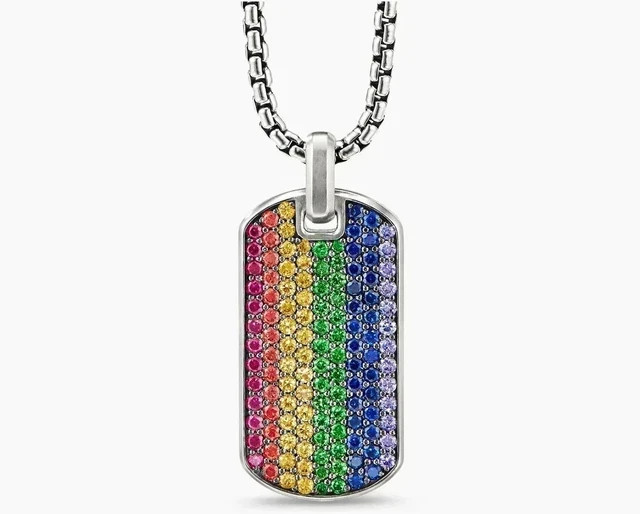 2Ct Round Lab Created Diamond Dog-Tag Rainbow Pendant Necklace 18″ 925 Silver