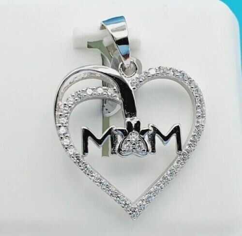 1.40Ct Round Cut Real Moissanite Heart Mom Pendant 14K White Gold Plated Silver