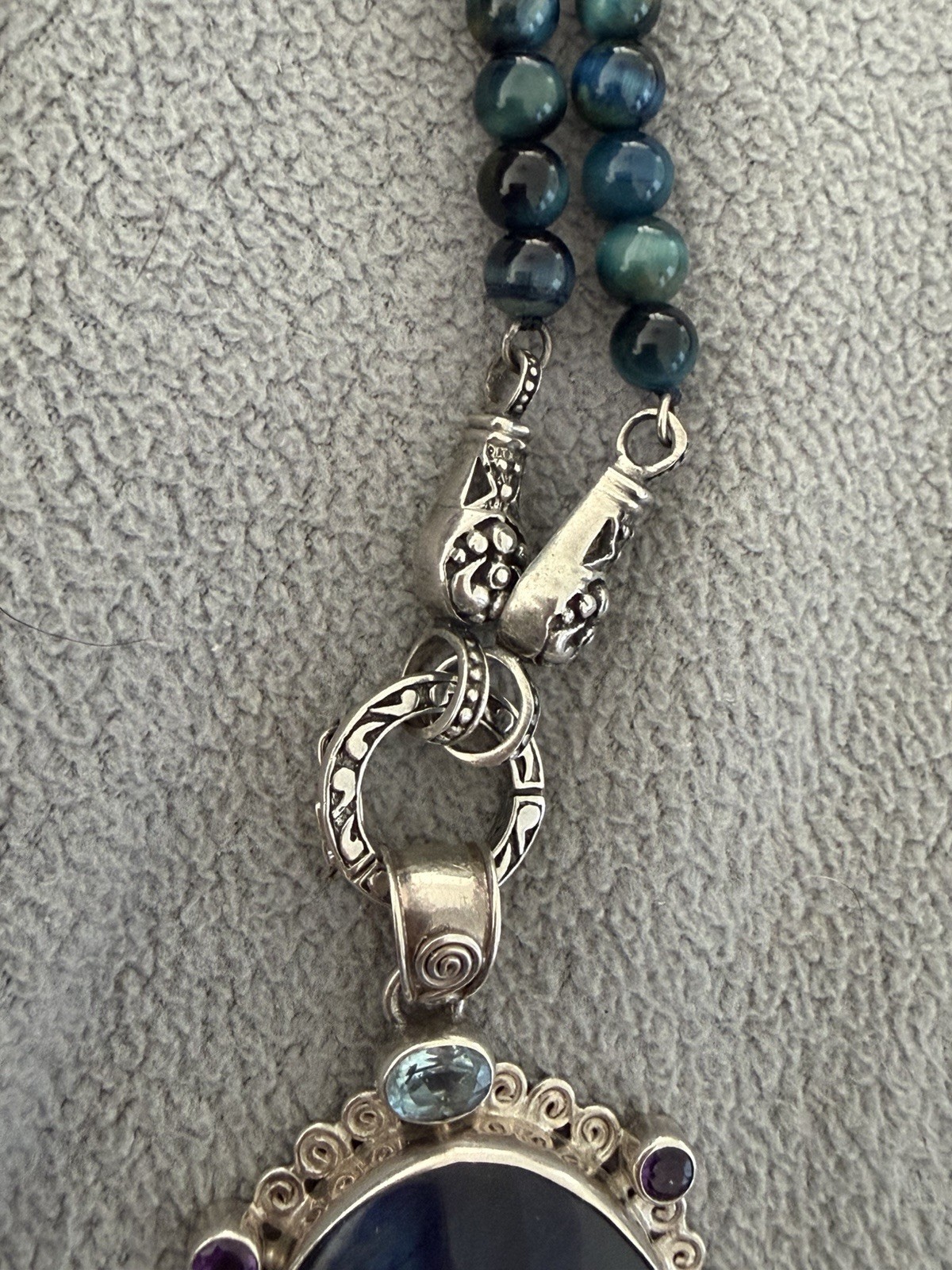 Stunning Beria Collection Blue Tiger’s-Eye pendant and necklace S/S