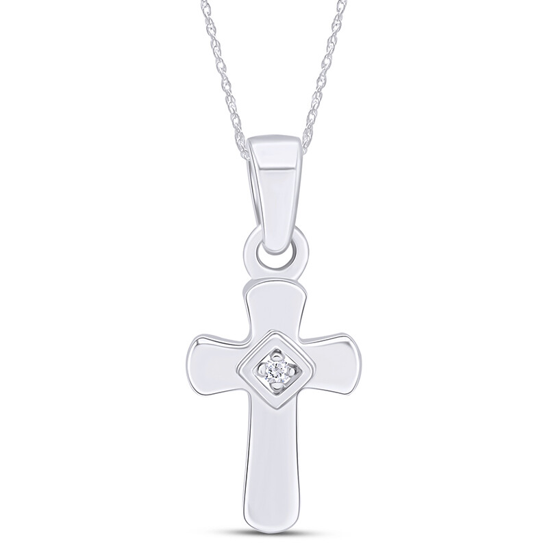 Sterling Silver Diamond Cross Pendant Necklace With Chain 16″