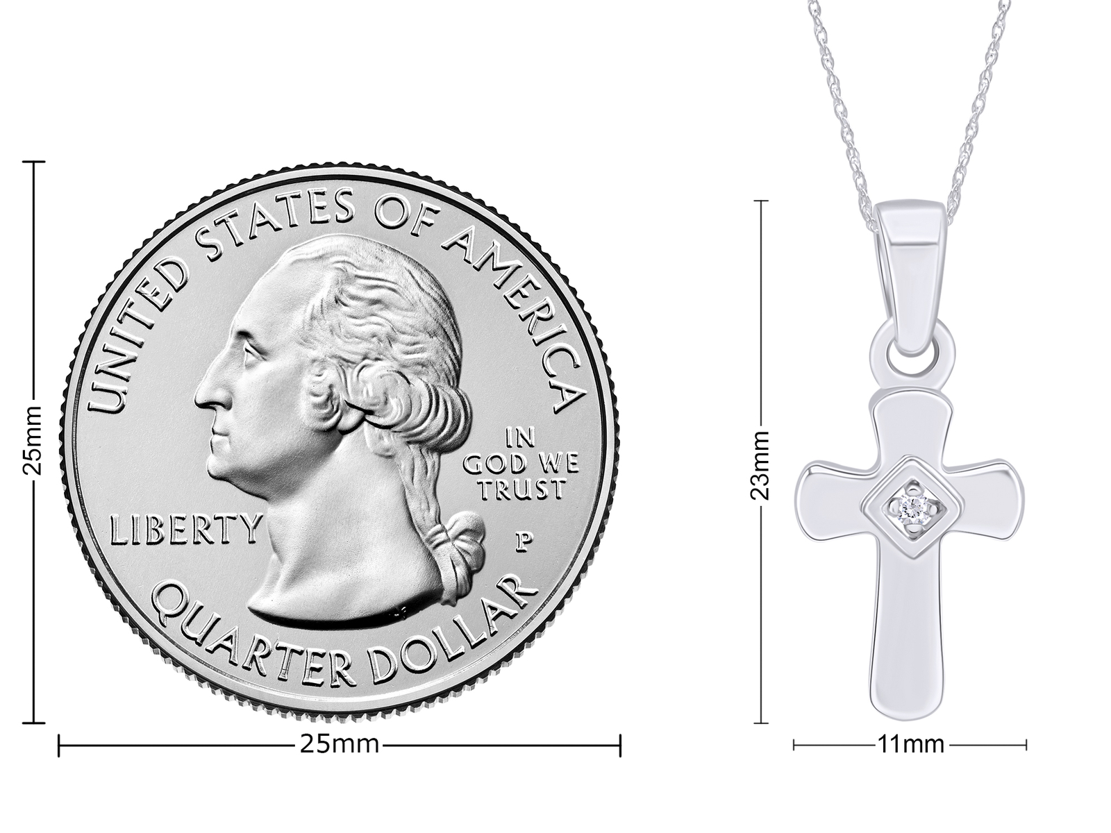 Sterling Silver Diamond Cross Pendant Necklace With Chain 16″