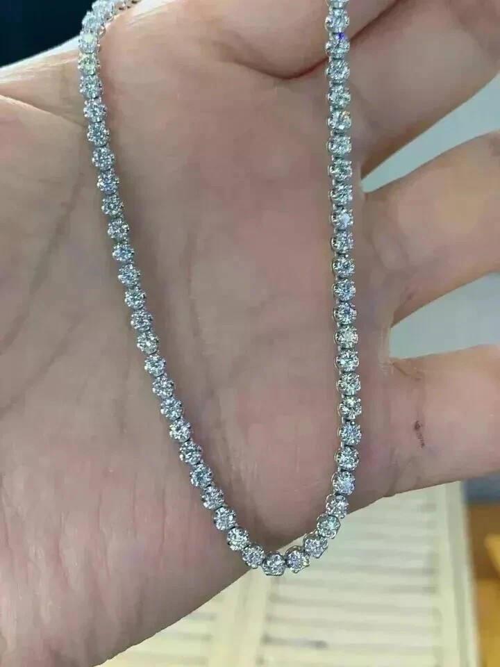 15 ctw Round Cut Created Diamond Tennis Women Necklace 14K White Gold Finish 18″