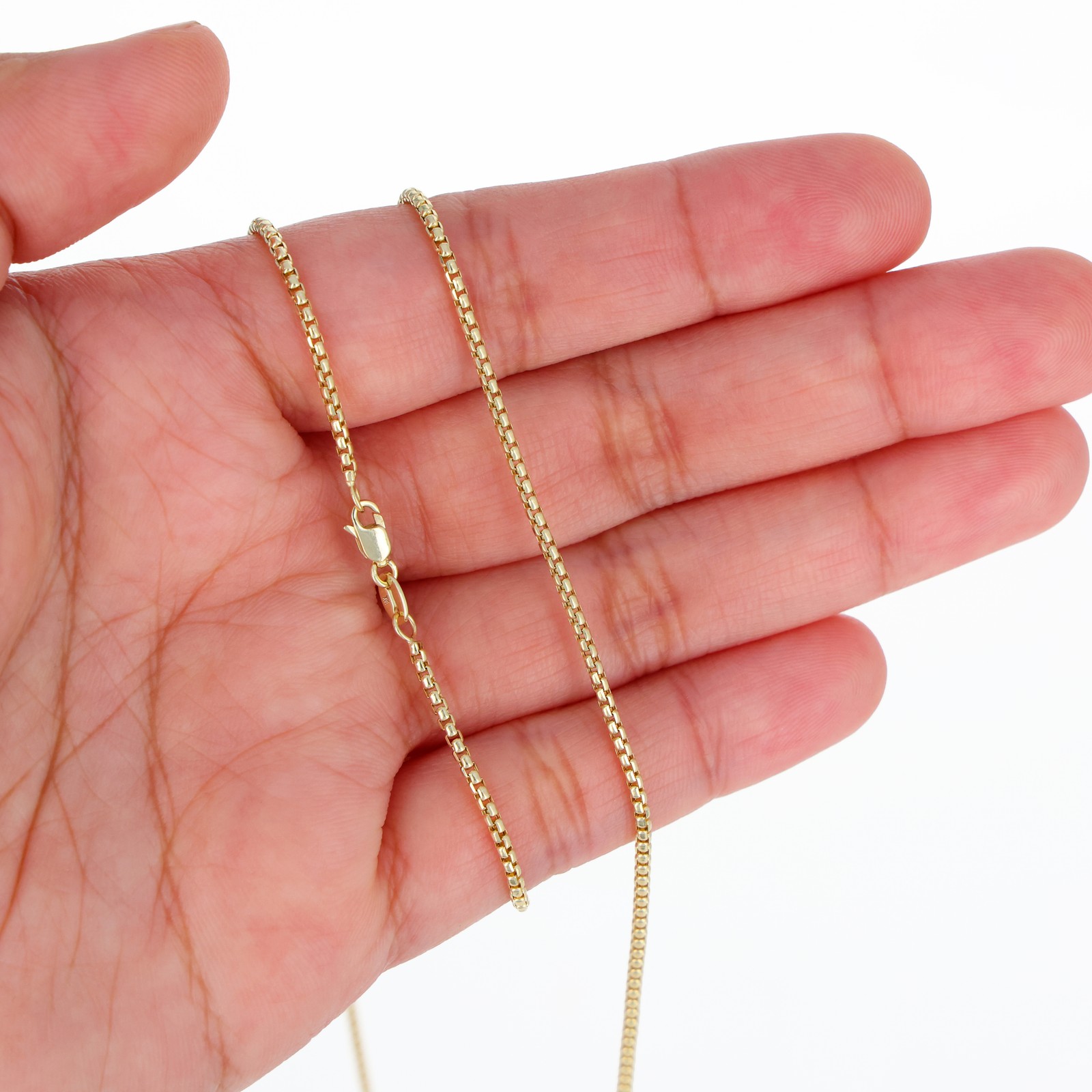 10K Yellow Gold 1.5mm Venetian Round Box Chain Link Necklace Mens Women 16″- 24″