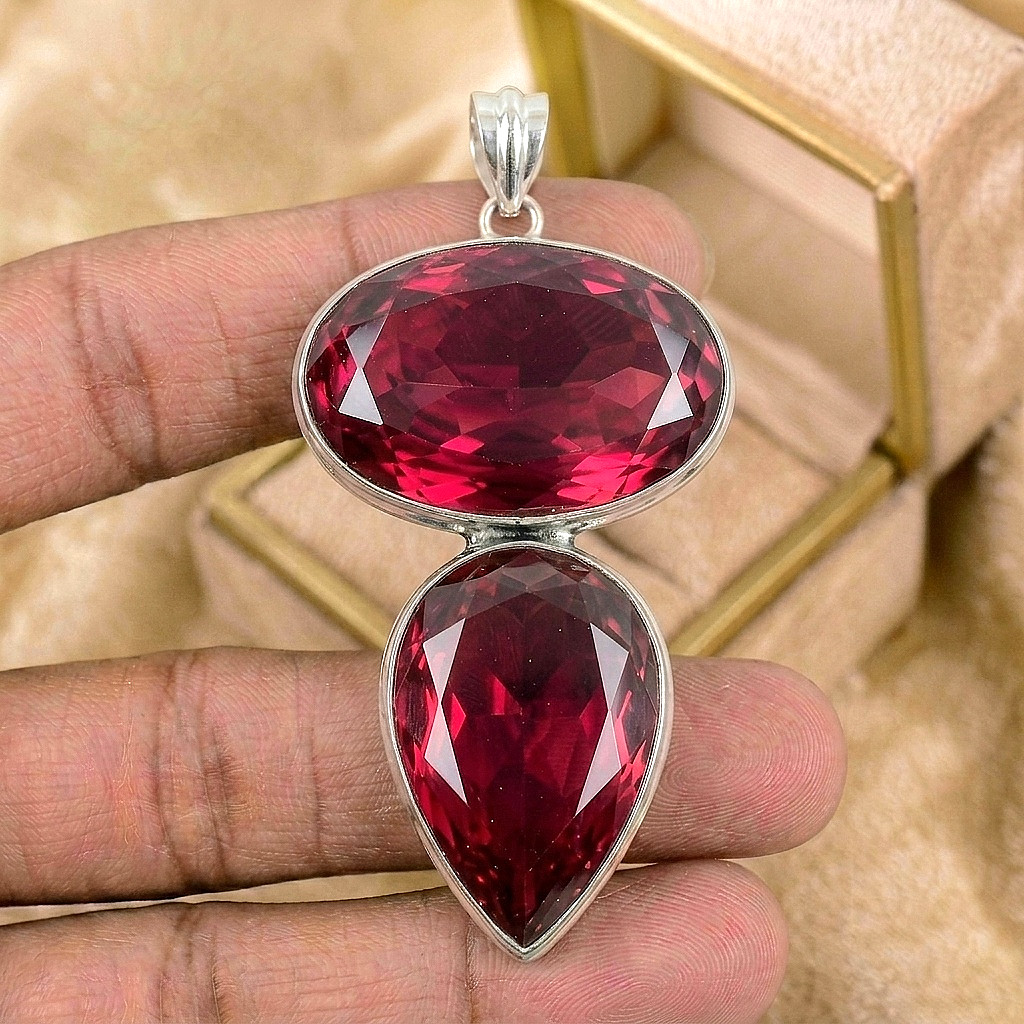 Silver Red Garnet Gemstone Pendant 925 Sterling Silver Jewelry Pendant