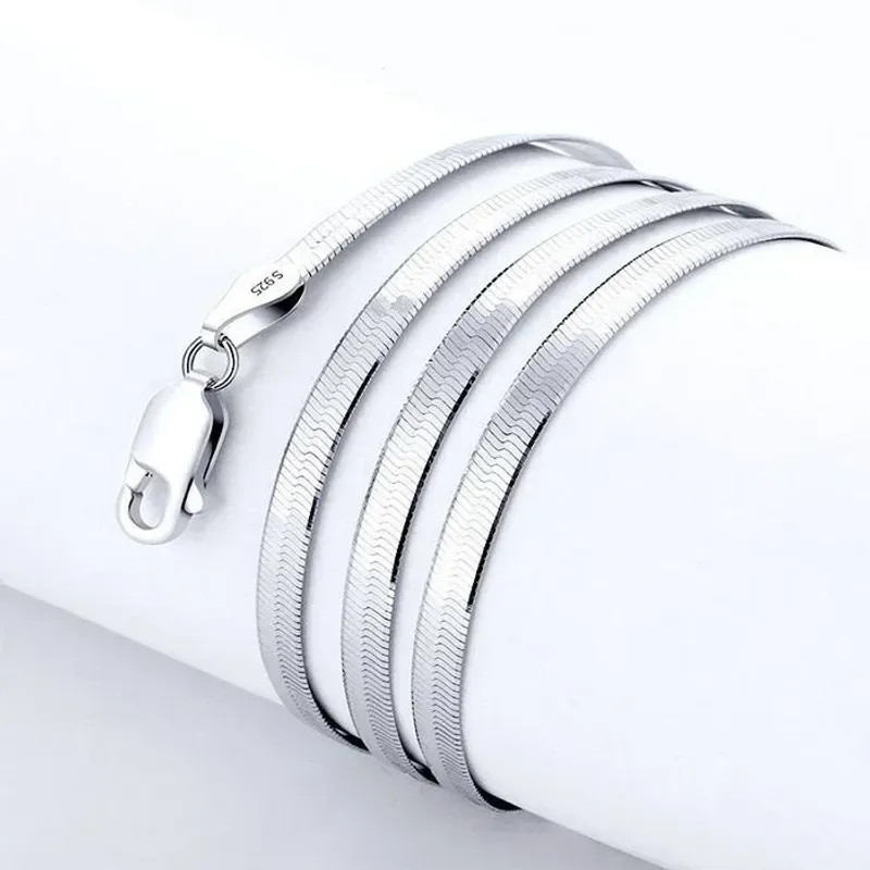 925 Sterling silver 18K Gold 4MM Flat chain Necklace for Women Luxury Fine