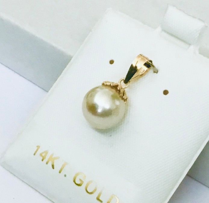 Classic Genuine Champagne 9.1 mm South Sea Pearl 14K Solid Gold Pendants NEW