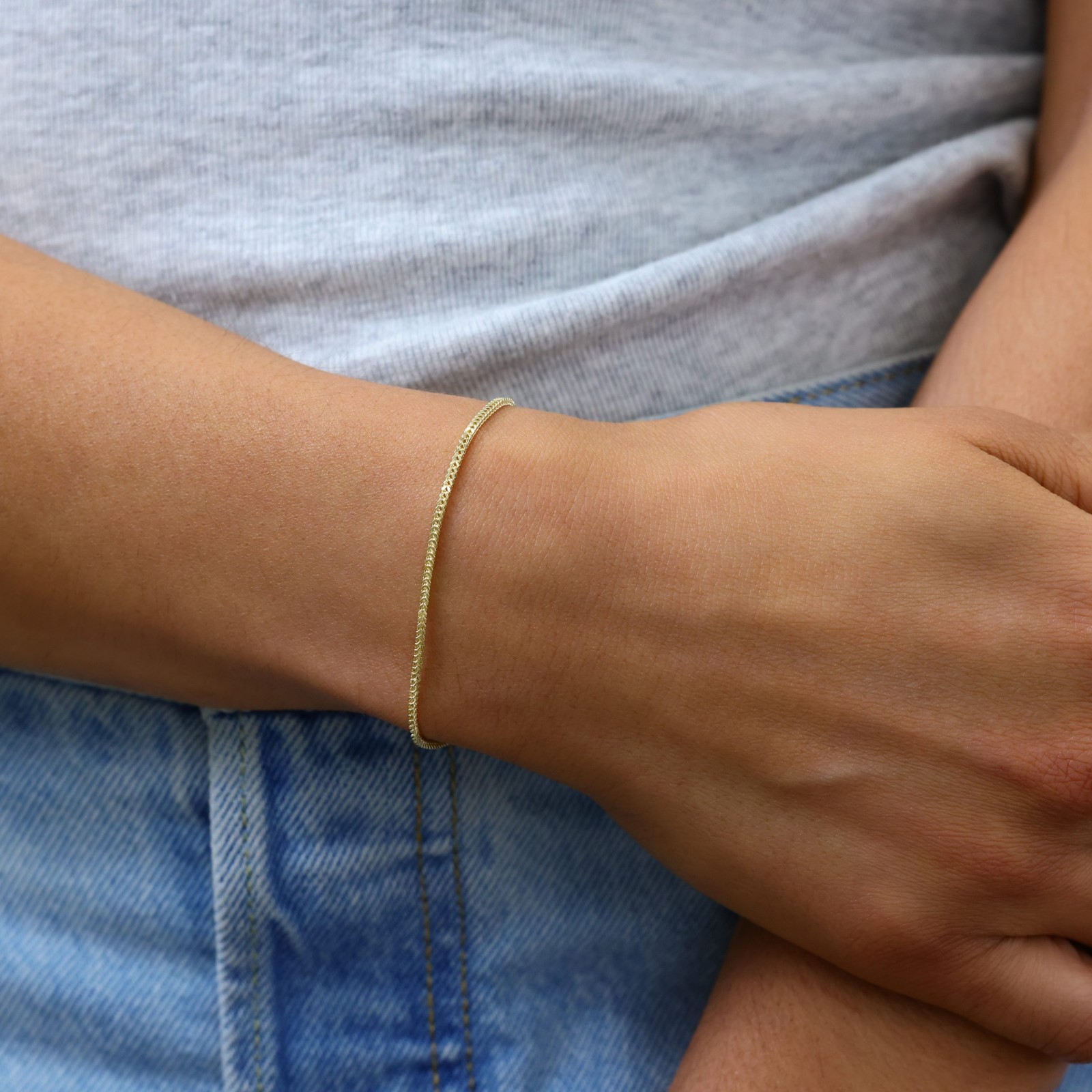 14k Yellow Gold 1.5mm Franco Box Square Wheat Foxtail Bracelet Chain Womens 7″