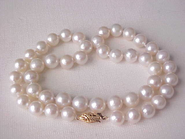 17″ 8.5MM AAA WHITE FRESHWATER PEARL NECKLACE SOLID 14K YELLOW GOLD CLASP