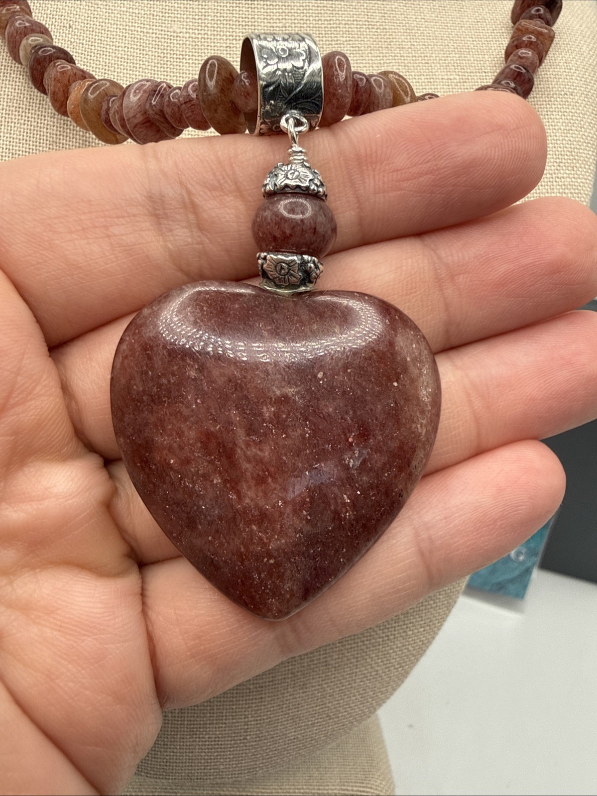 Jay King Natural Nigerian Strawberry Quartz 925 Heart Pendant Necklace