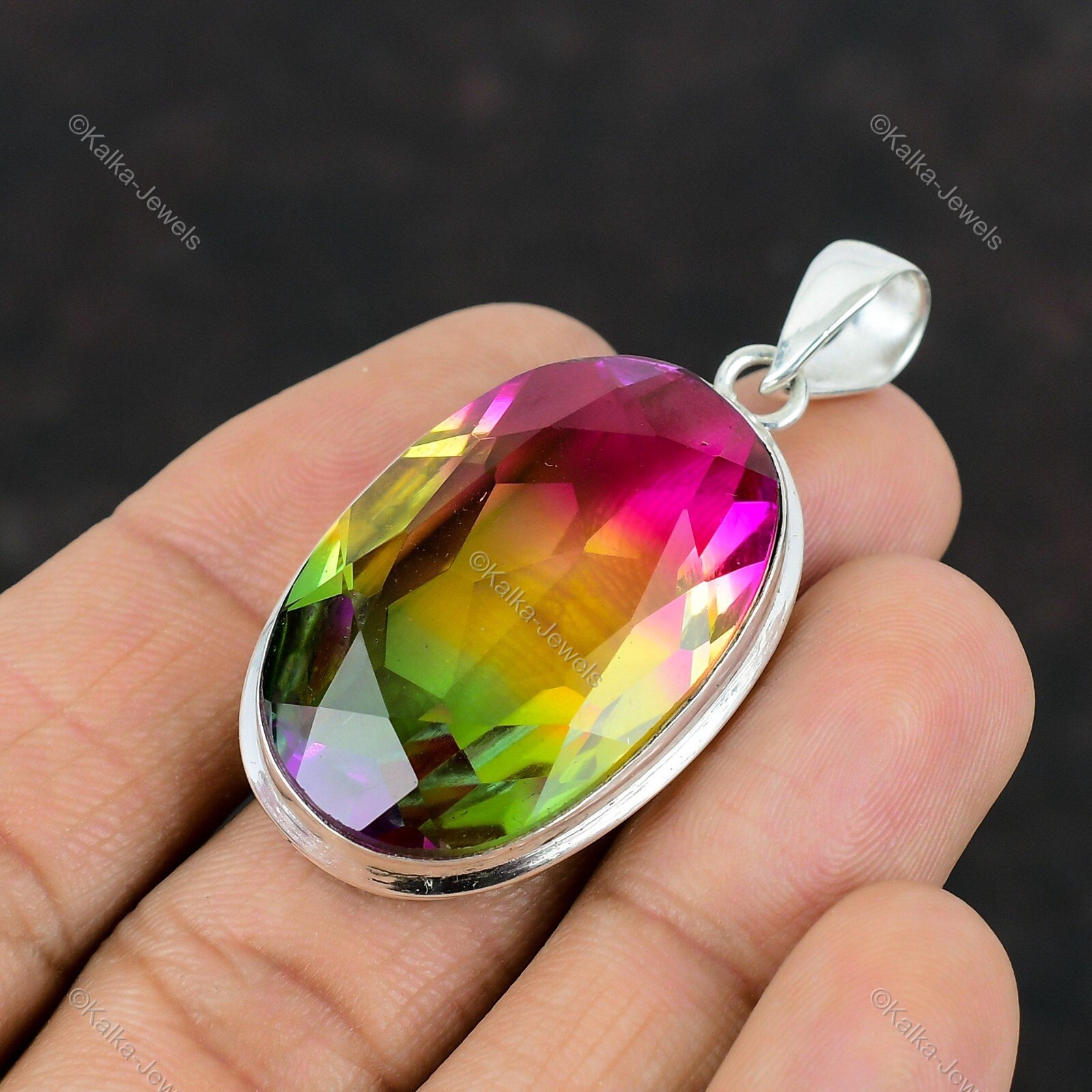 Birthday Gift For Her Natural Multi Tourmaline Gemstone Pendant 925 Silver