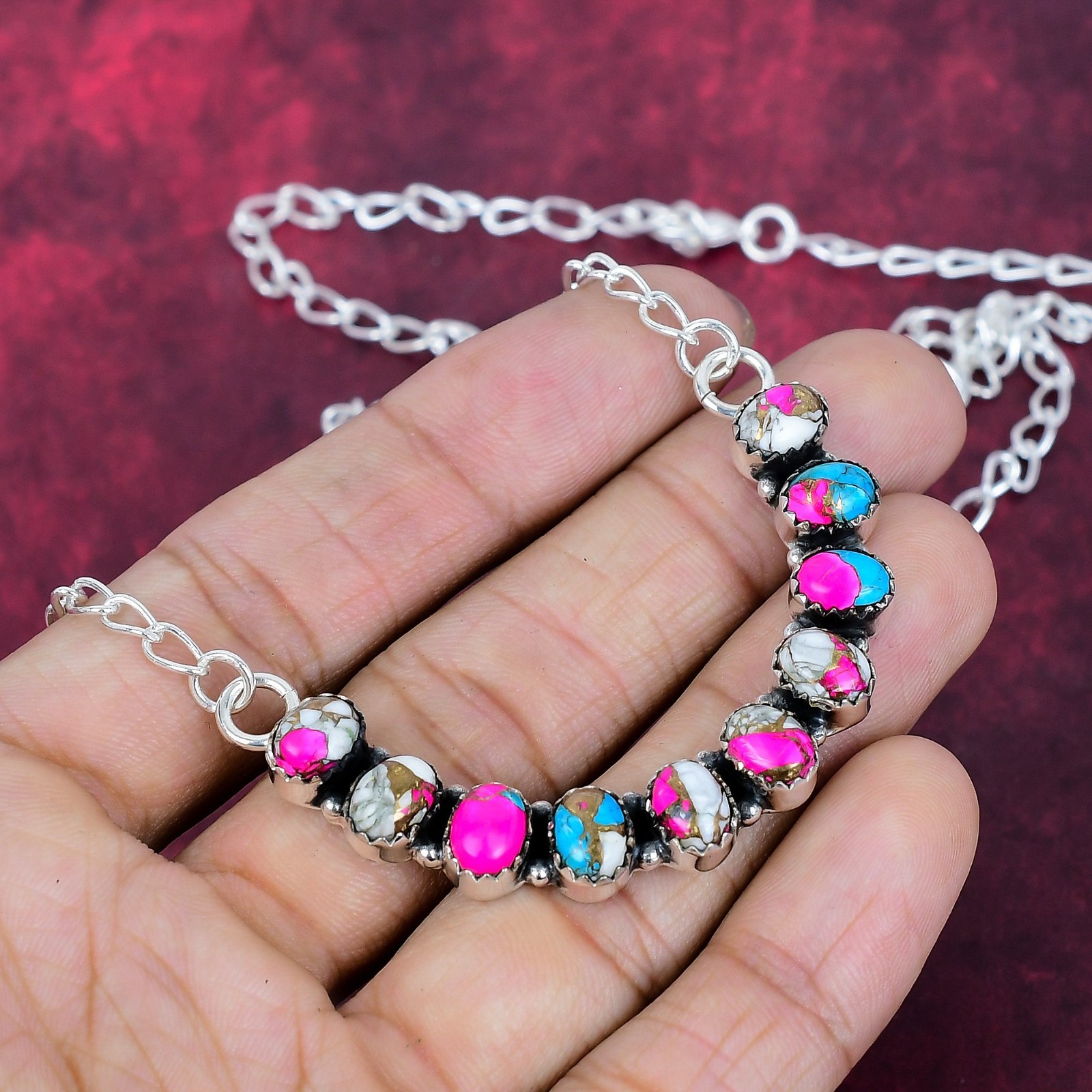 Cotton Candy Turquoise Gemstone Handmade Necklace 925 Sterling Silver Jewelry