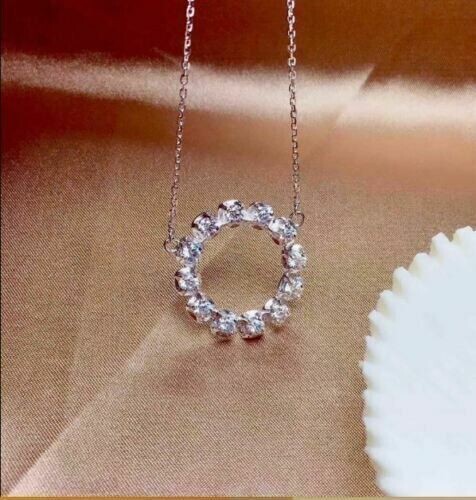 1.50Ct Lab Created Diamond Circle Pendant 14K White Gold Over 18″ Free Chain