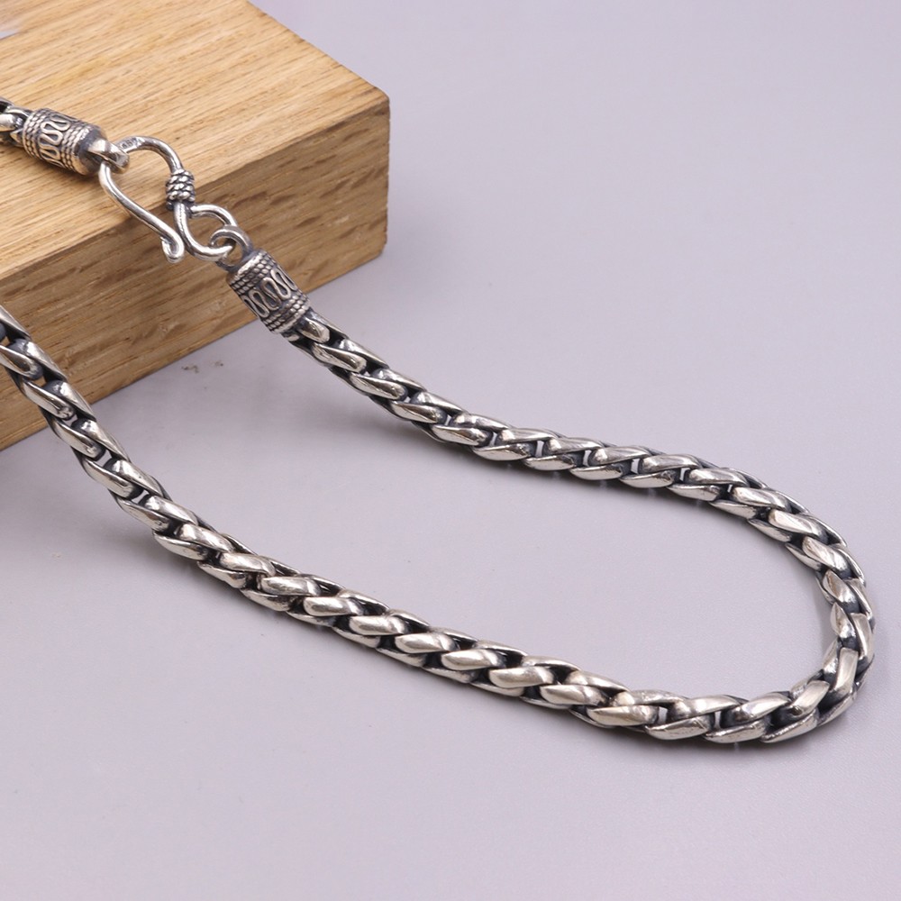 Pure S925 Sterling Silver Chain Men 5mm Unique Wheat Link Necklace 56-57g 21.6in