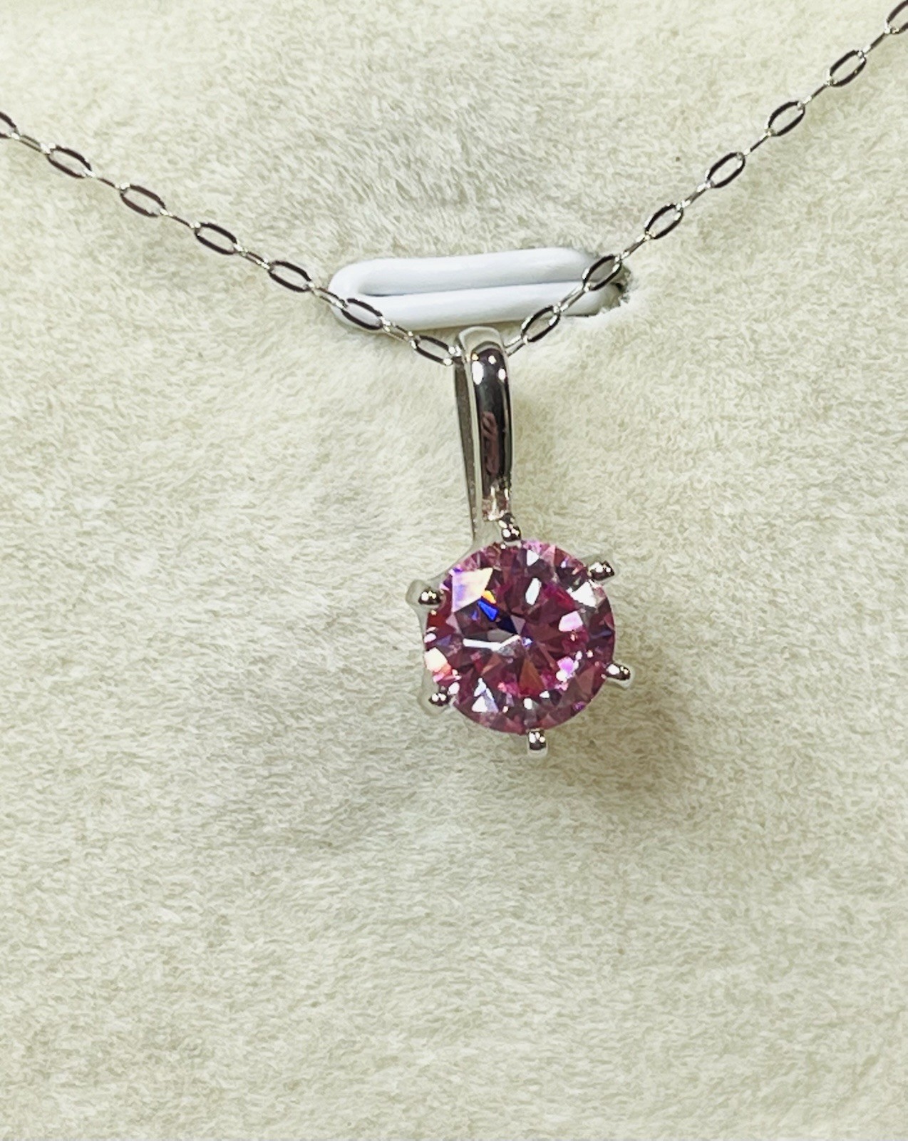 925 Sterling Silver 1 CTW VVS1 Pretty Pink Moissanite Pendant Necklace