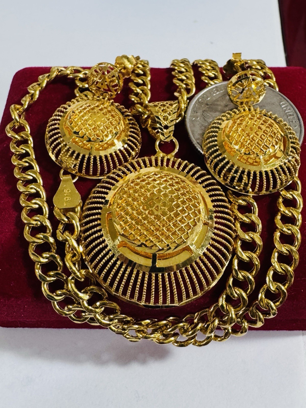 22K 916 Real Gold 18”/18.5” long Round Earring Set Necklace 21.24g 5.5mm WOMENS