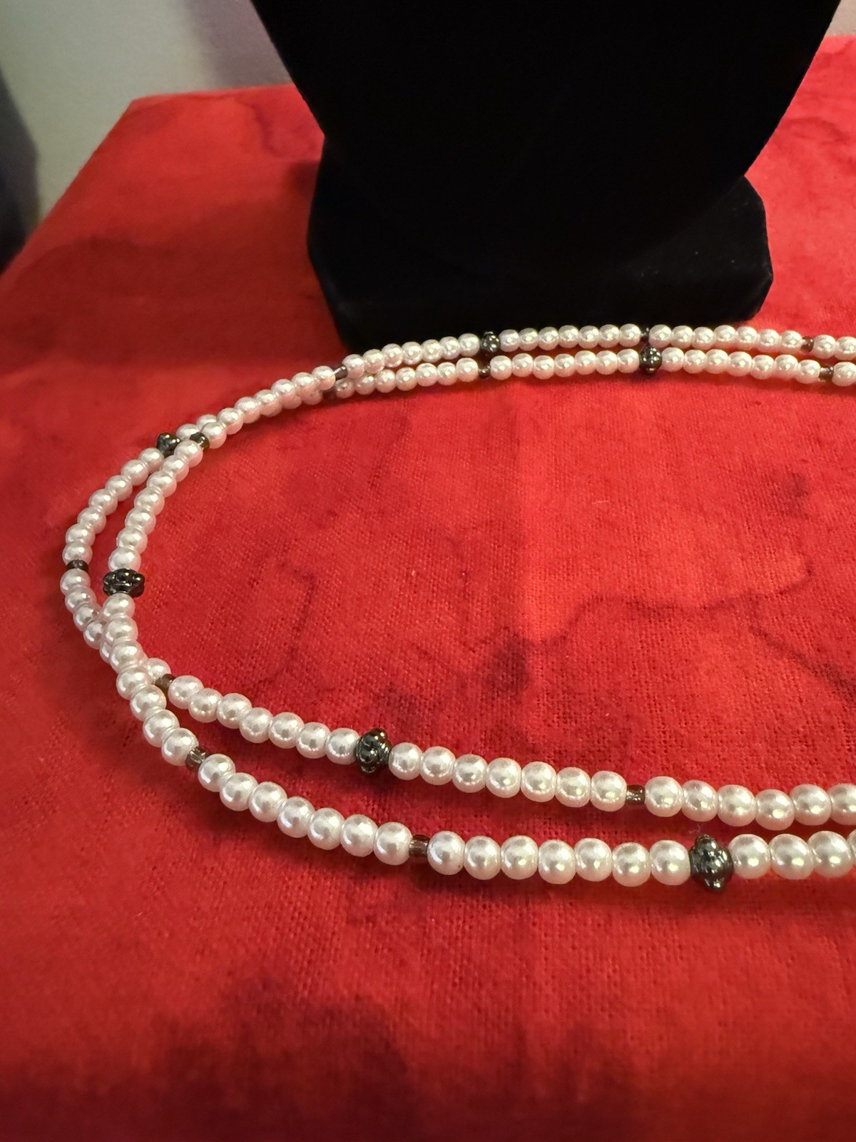 34 Inch Long Small Freshwater Pearl Necklace, Alloy Metal, 1mm Ea. Pearl