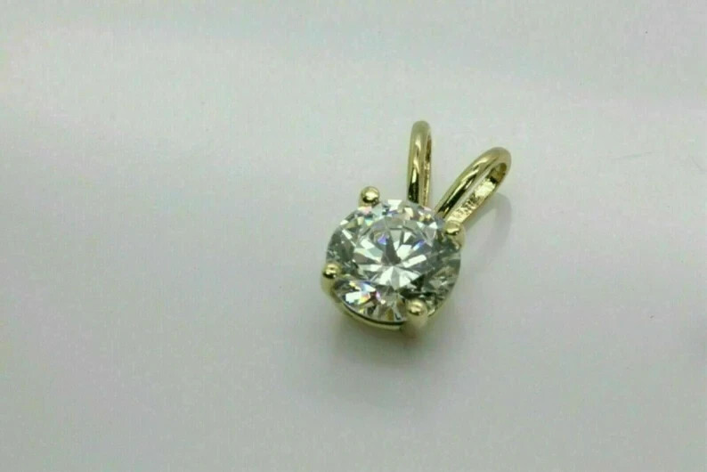 1.95Ct Round MOISSANITE Solitaire Pendant 10K Solid Yellow Gold with 925 Chain