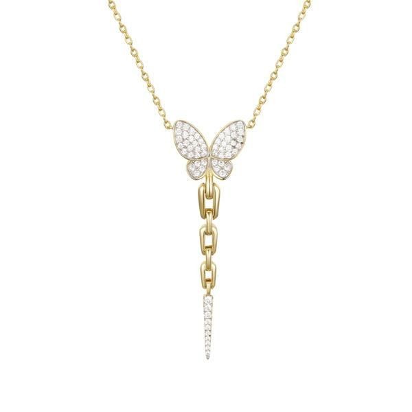 Gold on Silver Butterfly Necklace Cubic Zirconia Hallmarked Womens Jewellery