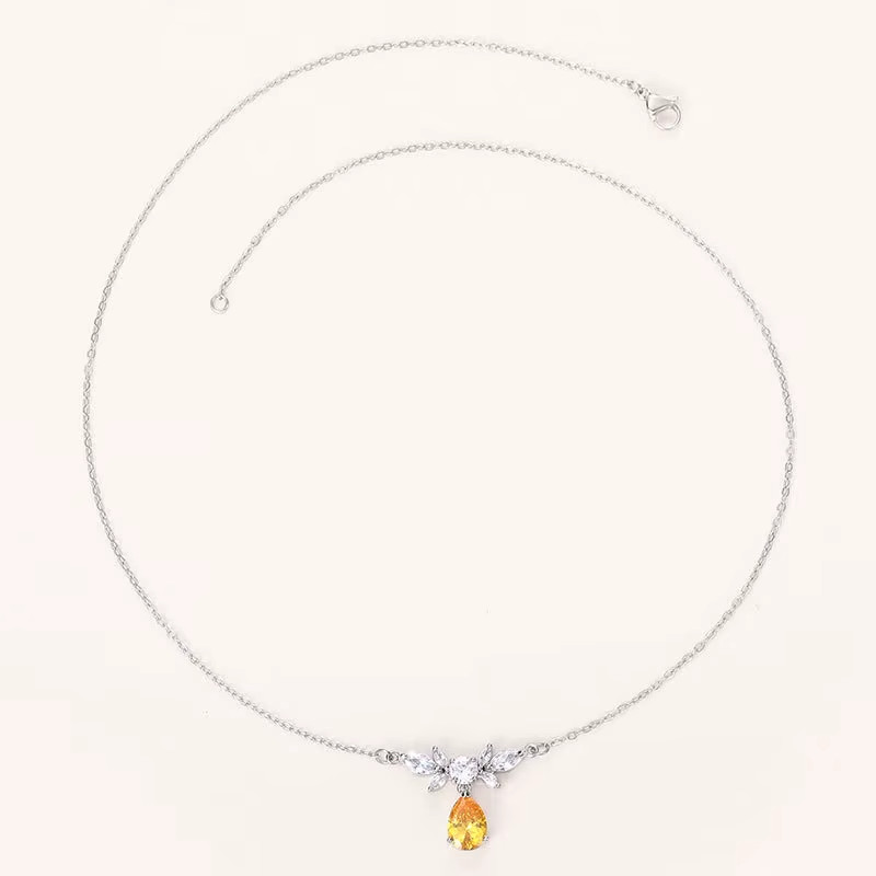 1.10Ct Pear Shaped Teardrop Crystal Wing for Women 14K White Gold Plating