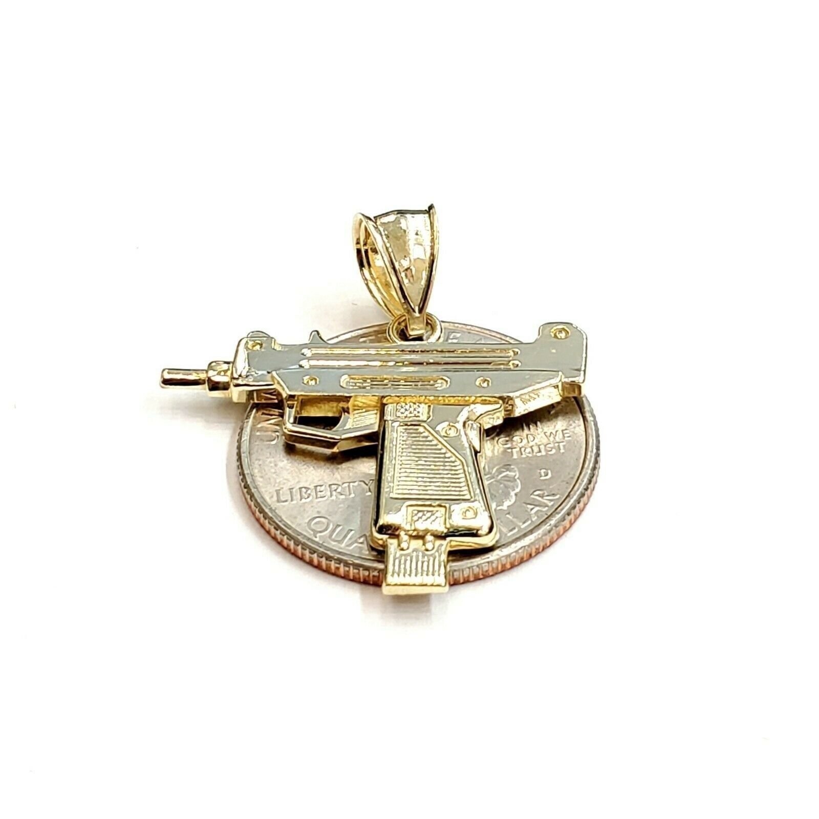 10k yellow Gold solid Uzi machine gun Pendant charm gift male fine jewelry 2.2g