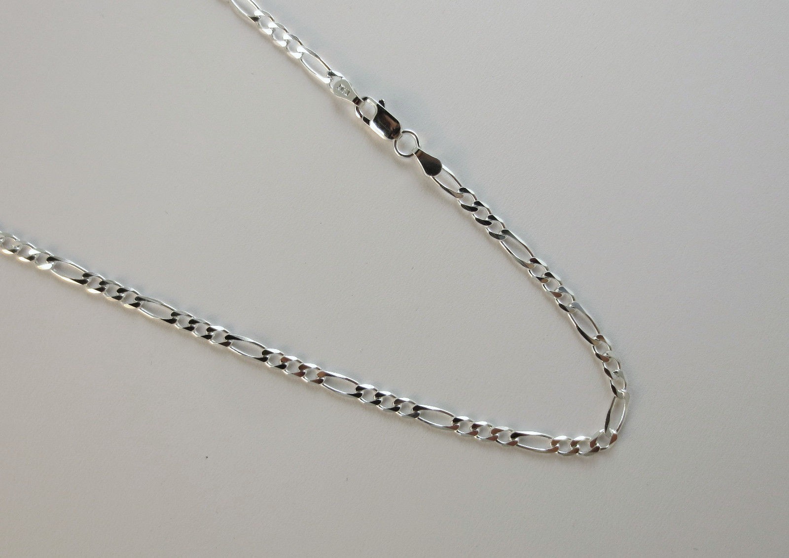 3mm Figaro Sterling Silver Chain Pure 925 Italian16,18,20,22,24,30 inch Necklace